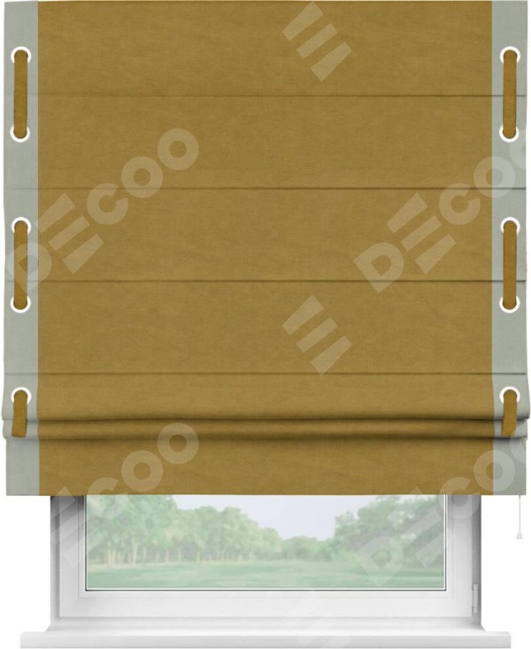 Римская штора «Кортин» с кантом Стрим Дуо (люверсы с пояском), для проема, ткань вельвет светло-коричневый