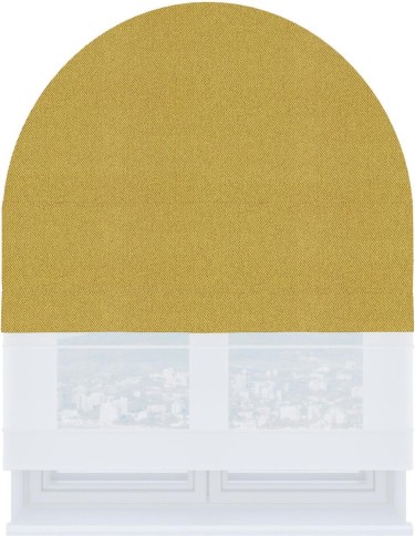 Римская штора «Кортин» день-ночь для арочного проёма, ткань твид блэкаут пыльная горчица