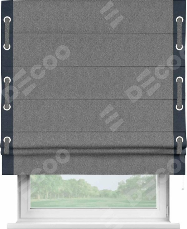 Римская штора «Кортин» с кантом Стрим Дуо (люверсы с пояском), для проема, ткань софт однотонный серый