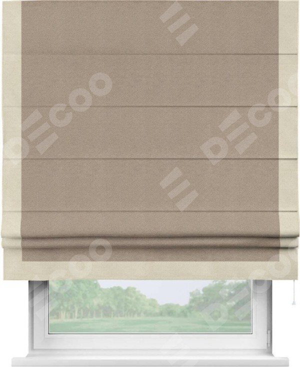 Римская штора «Кортин» с кантом Виктория, для проема, ткань лён димаут, светло-бежевый