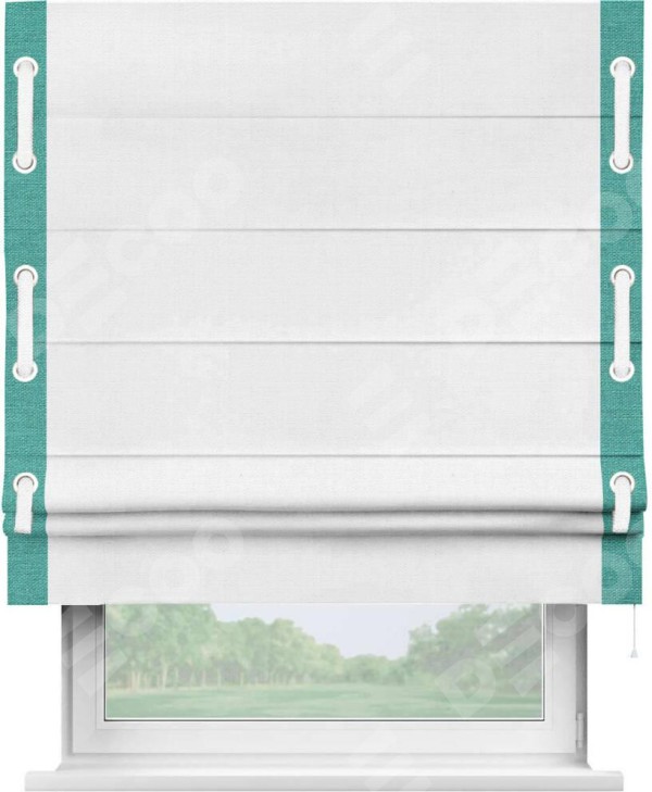 Римская штора «Кортин» с кантом Стрим Дуо (люверсы с пояском), для проема, ткань лён белый