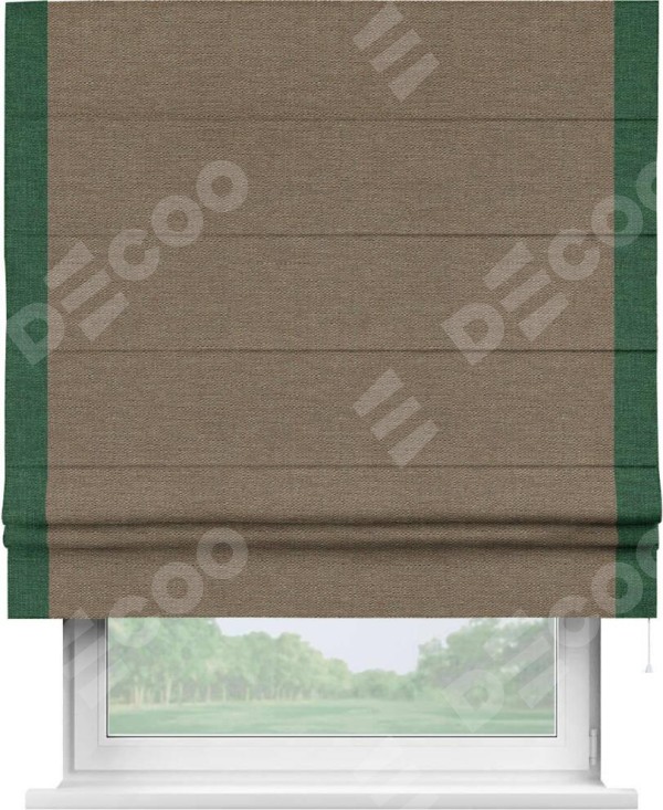 Римская штора «Кортин» с кантом Стрим Дуо, для проема, ткань лён светло-коричневый