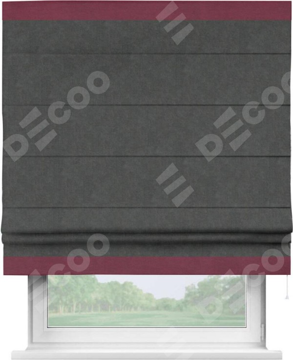 Римская штора «Кортин» с кантом Горизонт, для проема, ткань вельвет цвет тёмно-серый