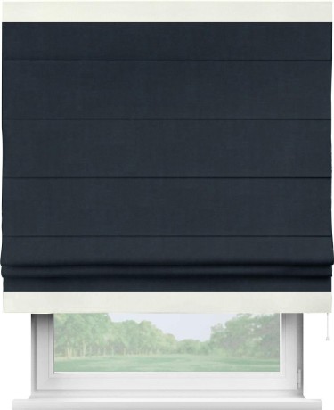 Римская штора «Кортин» для проема, канвас тёмно-синий, с кантом Горизонт