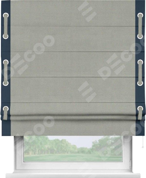 Римская штора «Кортин» с кантом Стрим Дуо (люверсы с пояском), для проема, ткань блэкаут однотонный серый