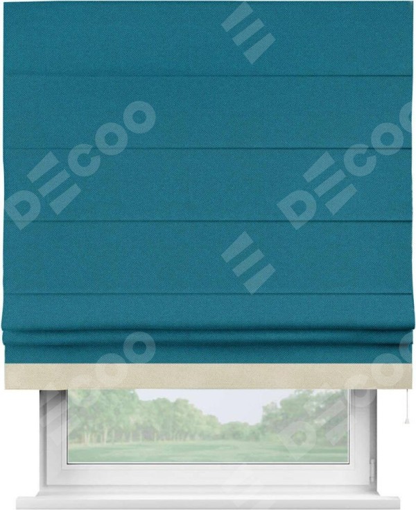 Римская штора «Кортин» с кантом Джестер, для проема, ткань лён димаут, светло-синий