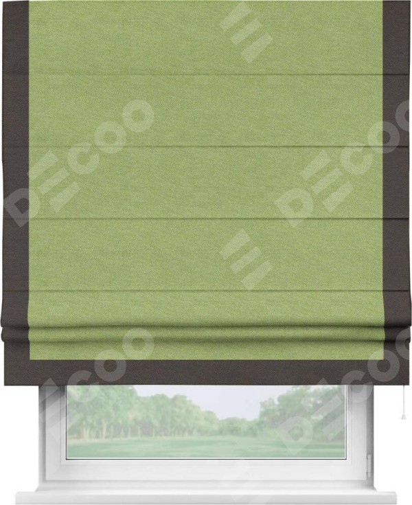 Римская штора «Кортин» с кантом Виктория, для проема, ткань лён димаут, салатовый