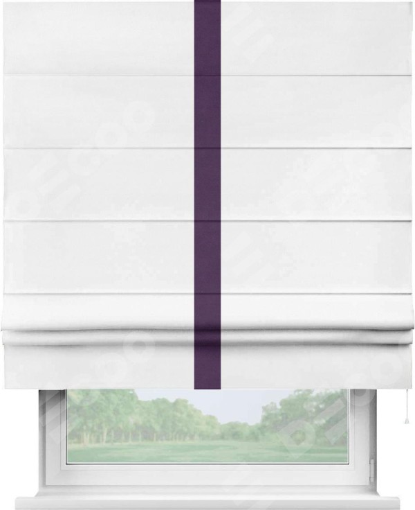 Римская штора «Кортин» с кантом Хайвэй, для проема, ткань вельвет белый