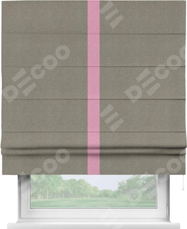 Римская штора «Кортин» с кантом Хайвэй, для проема, ткань лён димаут, серо-зелёный