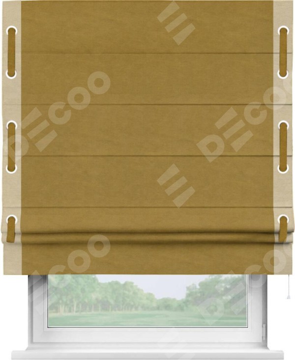 Римская штора «Кортин» с кантом Стрим Дуо (люверсы с пояском), для проема, ткань вельвет светло-коричневый