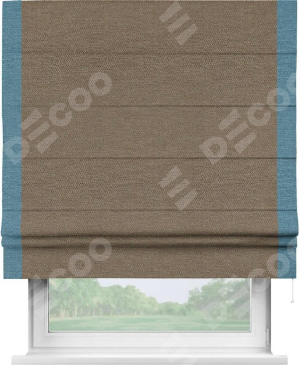Римская штора «Кортин» с кантом Стрим Дуо, для проема, ткань лён светло-коричневый