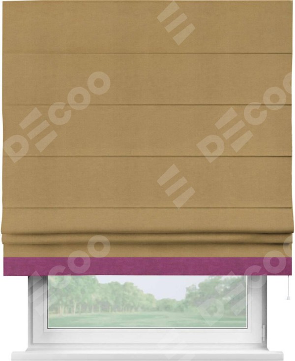Римская штора «Кортин» с кантом Джестер, для проема, ткань вельвет горчица