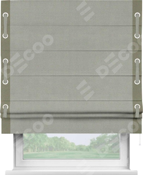 Римская штора «Кортин» с кантом Стрим Дуо (люверсы с пояском), для проема, ткань блэкаут однотонный серый