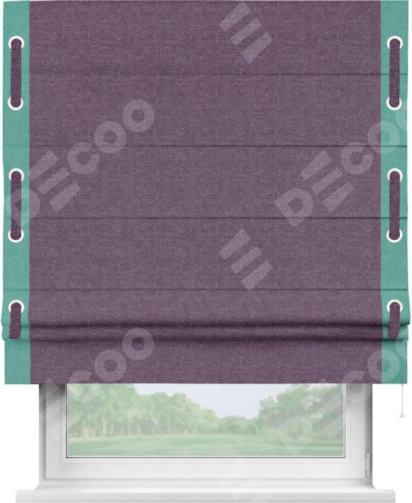 Римская штора «Кортин» с кантом Стрим Дуо (люверсы с пояском), для проема, ткань лён димаут, брусника