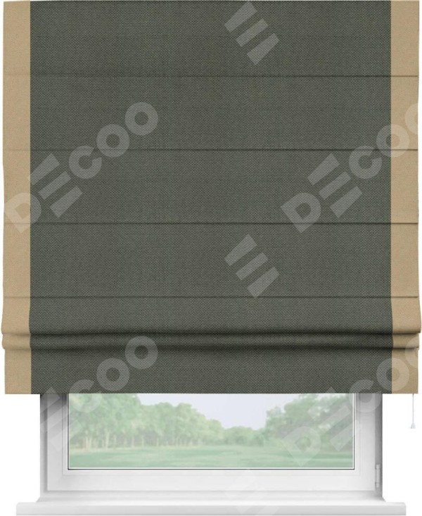 Римская штора «Кортин» с кантом Стрим Дуо, для проема, ткань лён димаут, графит