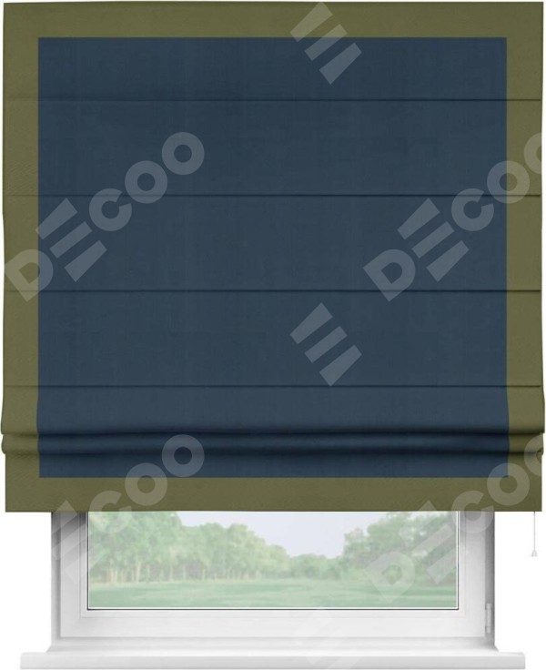 Римская штора «Кортин» с кантом Чесс, для проема, ткань блэкаут однотонный синий