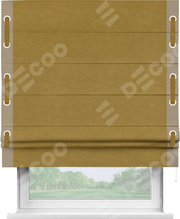 Римская штора «Кортин» с кантом Стрим Дуо (люверсы с пояском), для проема, ткань вельвет светло-коричневый