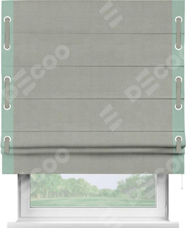 Римская штора «Кортин» с кантом Стрим Дуо (люверсы с пояском), для проема, ткань блэкаут однотонный серый