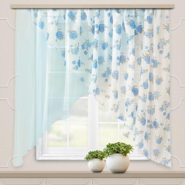 Комплект штор для кухни "Марианна" 300х160 см, голубой, вуаль, пэ