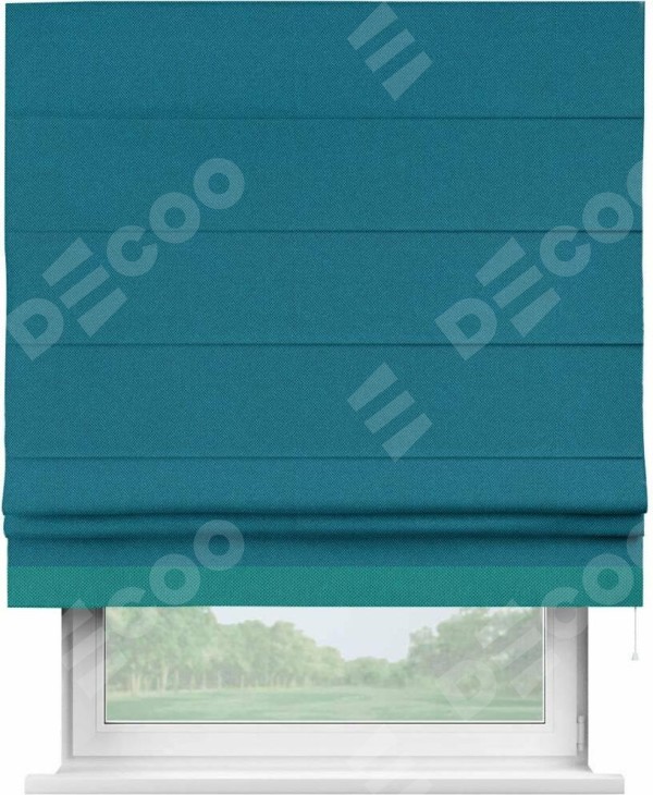 Римская штора «Кортин» с кантом Джестер, для проема, ткань лён димаут, светло-синий