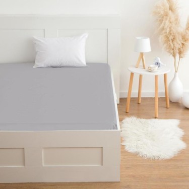 Простыня на резинке Этель 140*200*25 см, цв. серый, 100% хлопок, мако-сатин, 128 г/м²